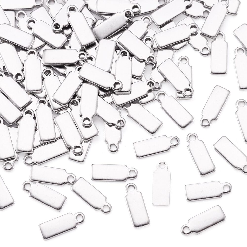1737 100Pcs Stainless Steel Tiny Rectangle Stamping Blanks 11x4mm Metal